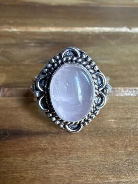 Bohemian Vintage Women Jewelry Rose Quartz Gemstone Ring Size 10 Silver 925 Boho